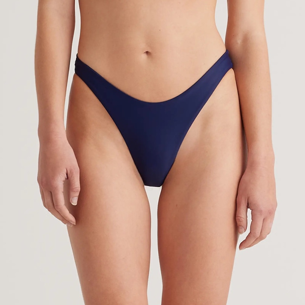 NWT QUINCE Italian High-Leg Bikini Bottom Women’s Small Deep Navy 6634